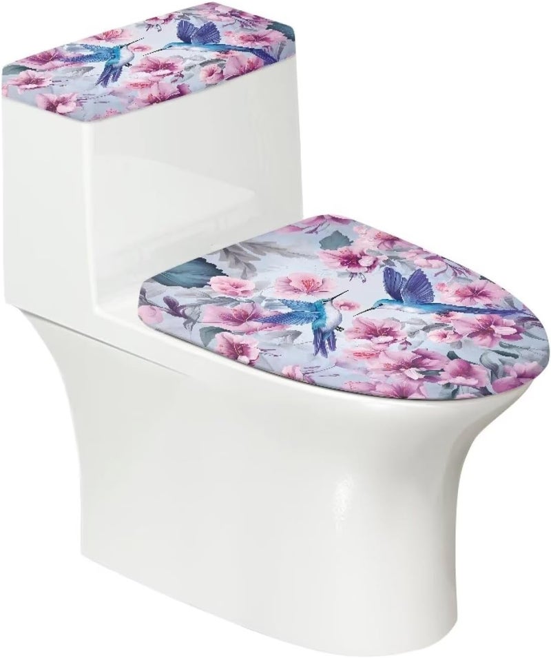 Flashideas Hummingbird Floral Toilet Lid Cover and Toilet Tank Cover 2Pcs Toilet Seat Cover and Tank Lid Covers Stretch Toilet Covers Set for Bathroom Fits Most Toilet Tanks & Lids - Image 2